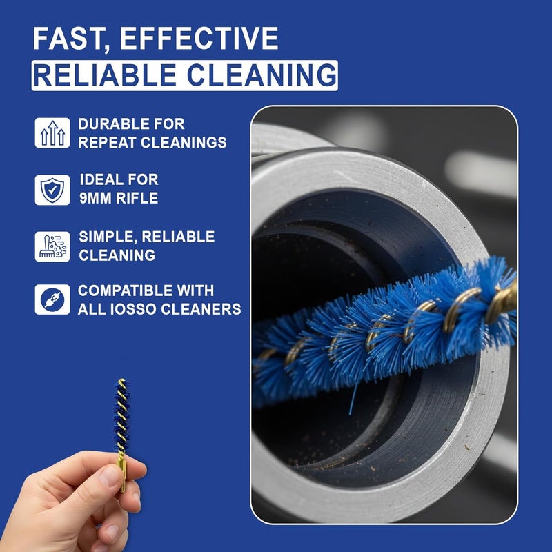 Iosso Premium Bore Brush – Blue Synthetic Fiber – Durable, Long-Lasting Tool for Gun Maintenance – Made in USA Bore Cleaning Brush (.357-9mm-PISTOL BORE Brush) - Image 5